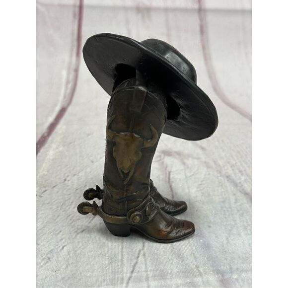 Vintage Rare Handmade Brass Cowboys Boots & Hat Brock Holbrock signed Figurine - Picture 1 of 13
